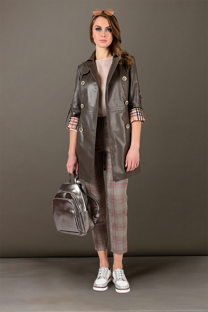 Женский кожаный френч КК-585 цвет кофе с молоком фото